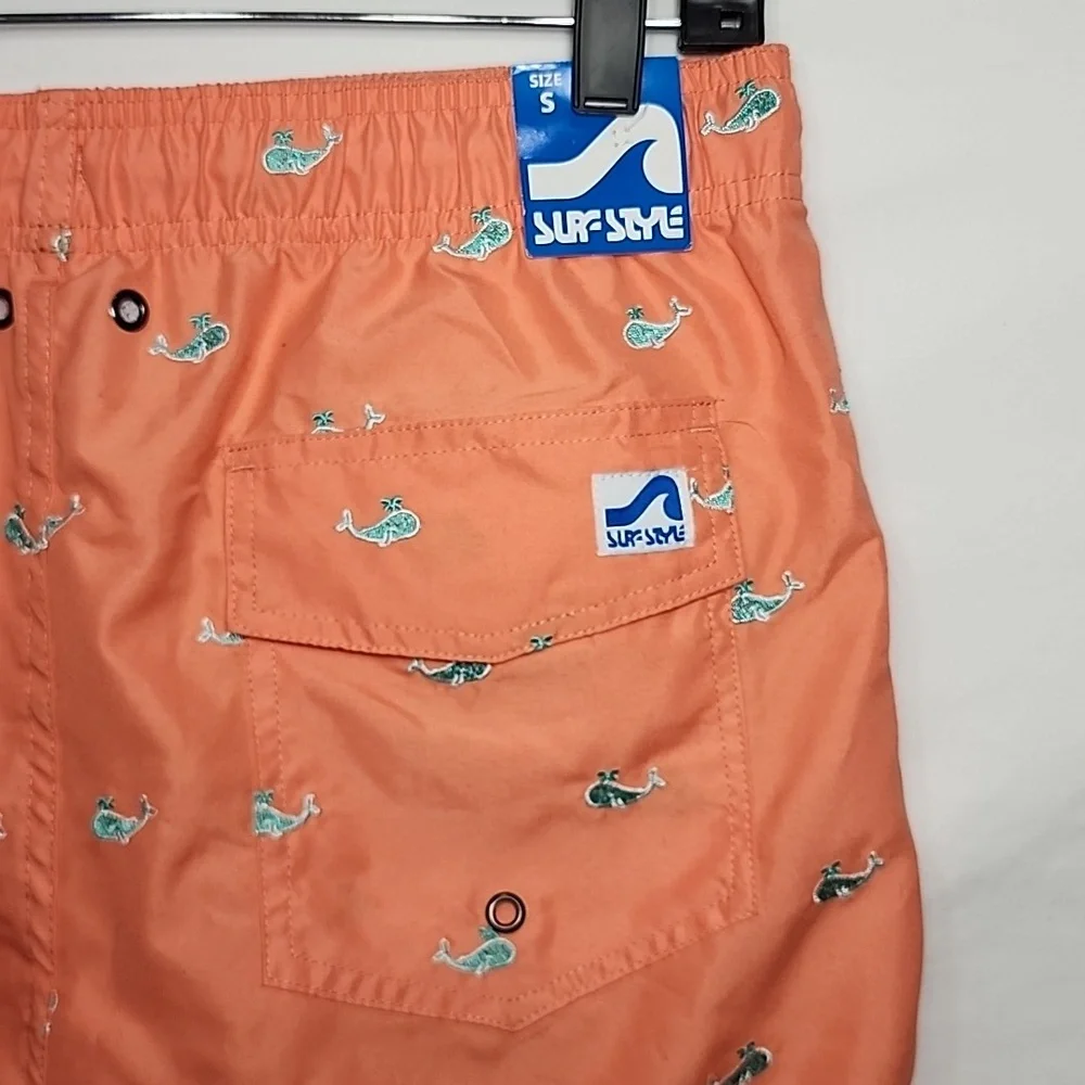 Surf Style‎ Men Swim Shorts Trunks Orange Color Embroidered Size S  NWT